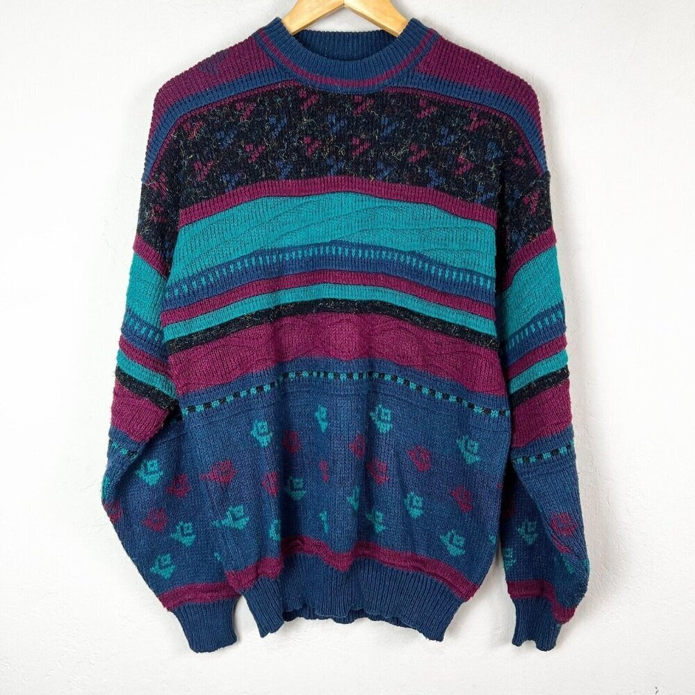 Anchor Blue Multicolor Striped Crewneck Sweater - Teal, Navy, Magenta